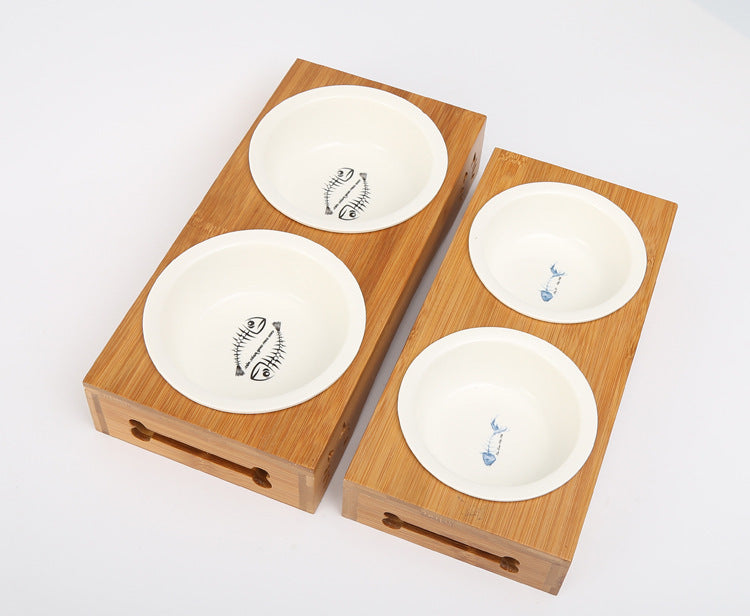 bamboo stand ceramic bowl