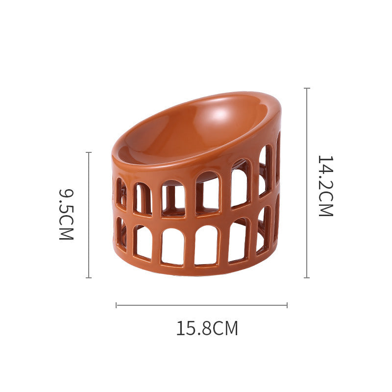 Ceramic High-foot Oblique Neck Pet Bowl