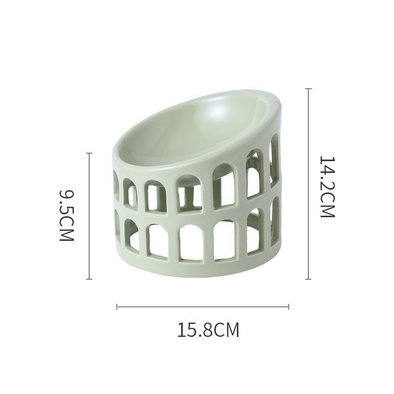 Ceramic High-foot Oblique Neck Pet Bowl