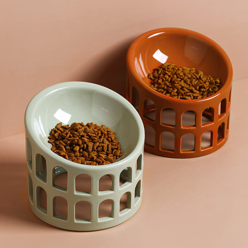 Ceramic High-foot Oblique Neck Pet Bowl