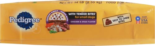 Pedigree with Tender Bites for Small Dogs Adult Dry Dog Food, Chicken and Steak Flavor, 14 lb. Bag