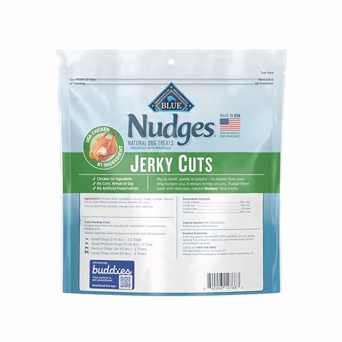 Blue Buffalo Nudges Jerky Bites Dog Treats, Made in the USA with Natural Ingredients, Bite-Sized Pieces, Chicken, 16-oz. Bag