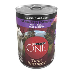 Purina ONE Wet Dog Food True Instinct Classic Ground Grain-Free Formula With Real Beef and Bison High Protein Dog Food - (Pack of 12) 13 oz. Cans