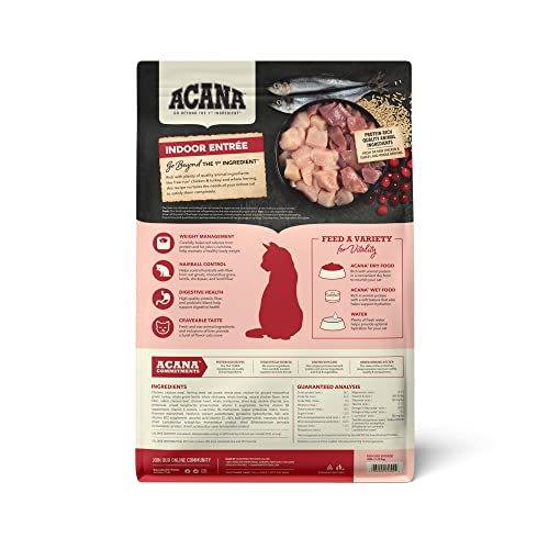 ACANA Indoor Entree Dry Cat Food, Free Run Chicken and Turkey Recipe, 4 lb