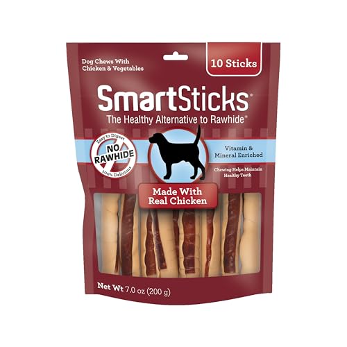 SmartBones SmartSticks, Treat Your Dog to a Rawhide-Free Chew Made With Real Chicken and Vegetables,10 sticks