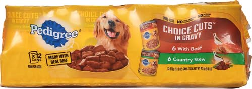 PEDIGREE CHOICE CUTS IN GRAVY Adult Canned Soft Wet Dog Food Variety Pack, with Beef and Country Stew, 13.2 oz. Cans (Pack of 12)