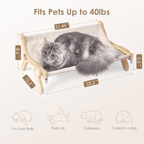 EHEYCIGA Cat Window Perch for Cats Inside, Adjustable Cat Hammock for Window Sill with Premium Hardwood & Robust Metal Frame, Cat Window Seat for Indoor Cats