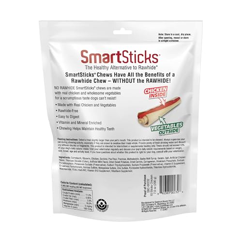 SmartBones SmartSticks, Treat Your Dog to a Rawhide-Free Chew Made With Real Chicken and Vegetables,10 sticks