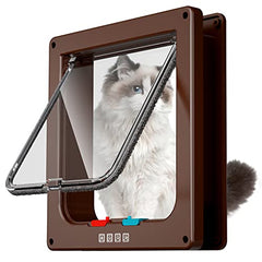 Large Cat Door Interior Door Pet Door for Cat Exterior Door 4 Modes Locking Suitable for Window and Wall (Brown)