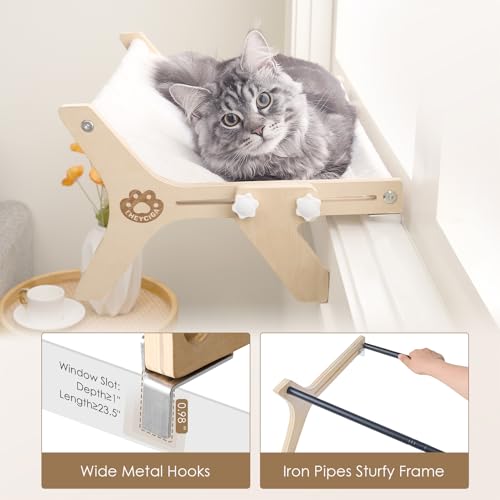 EHEYCIGA Cat Window Perch for Cats Inside, Adjustable Cat Hammock for Window Sill with Premium Hardwood & Robust Metal Frame, Cat Window Seat for Indoor Cats