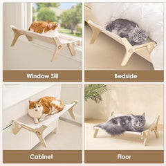 EHEYCIGA Cat Window Perch for Cats Inside, Adjustable Cat Hammock for Window Sill with Premium Hardwood & Robust Metal Frame, Cat Window Seat for Indoor Cats