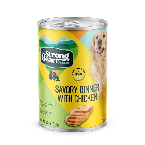 A Strong Heart Wet Dog Food, Savory Dinner with Chicken - 22 oz Cans (Pack of 12), Made in The USA with Real Chicken