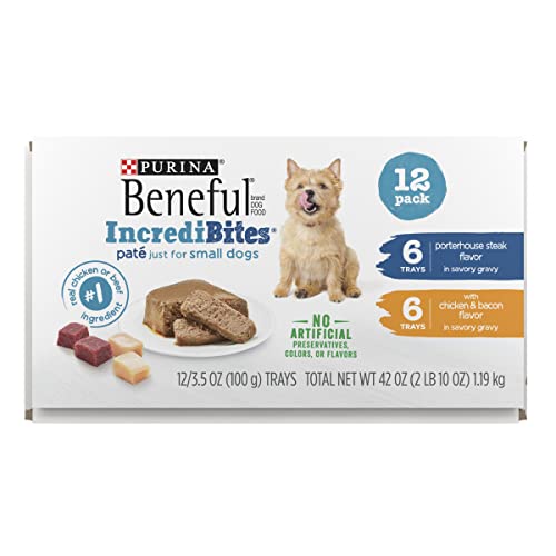 Beneful IncrediBites with Chicken and Natural Bacon Flavor and Porterhouse Steak Flavor Wet Dog Food Variety Pack - (Pack of 12) 3.5 oz. Cans