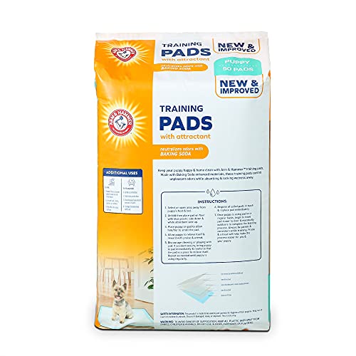 Arm & Hammer for Dogs Puppy Training Pads with Attractant | New & Improved Super Absorbent, Leak-Proof, Odor Control Quilted Puppy Pads with Baking Soda| 50 Count Wee Wee Pads