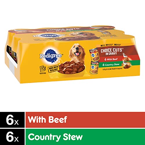 PEDIGREE CHOICE CUTS IN GRAVY Adult Canned Soft Wet Dog Food Variety Pack, with Beef and Country Stew, 13.2 oz. Cans (Pack of 12)