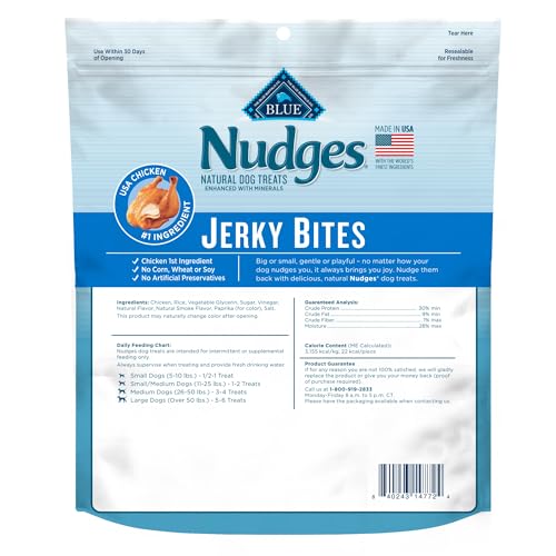 Blue Buffalo Nudges Jerky Bites Dog Treats, Made in the USA with Natural Ingredients, Bite-Sized Pieces, Chicken, 5-oz. Bag