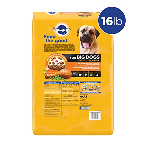 Pedigree Complete Nutrition Big Dog Dry Dog Food, Roasted Chicken, Rice and Vegetable Flavor, 16 lb. Bag