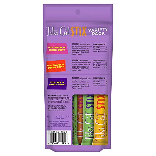 Tiki Cat Stix Wet Treats, Grain Free Lickable Smooth Mousse Blend in Creamy Gravy, Variety Pack 6 Stix 1 Pouch