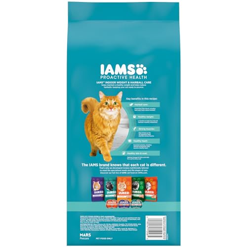 IAMS PROACTIVE HEALTH Adult Indoor Weight Control & Hairball Care Dry Cat Food with Chicken & Turkey Cat Kibble, 3.5 lb. Bag