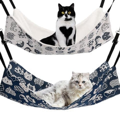 Cat Hammock for Cage Hanging Reversible 2Pack,Pet Hammock Bed Adjustable,Soft Sleeping Hammock for Cats,Ferret,Puppy,Rabbits,Small Animals (M, CAT)