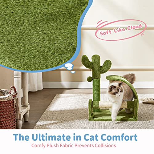 Made4Pets Cat Scratching Post, Cactus Scratcher Tree for Indoor Small Cats, Adult Kitten Scratch Pad with Natural Sisal Ropes, Cute Kitty Nail File Vertical Scratcher with Green Carpet Cover