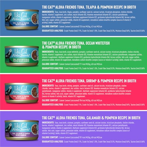 Tiki Cat Aloha Friends Variety Pack, Seafood Flavors with Pumpkin, Wet, High-Protein & High-Moisture Cat Food, For All Life Stages, 3 oz. Cans (Pack of 12)