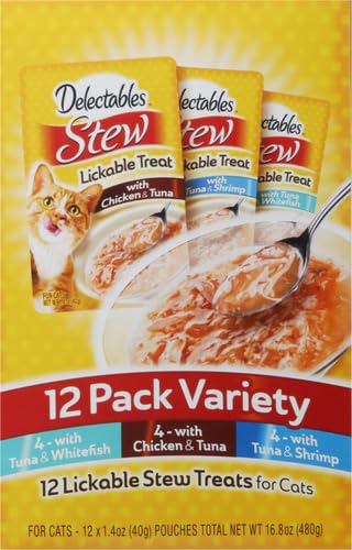 Hartz Delectables Stew Lickable Wet Cat Treats for Adult & Senior Cats, Variety Pack, 1.4 Ounce (Pack of 12)