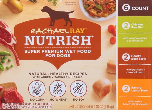 Rachael Ray Nutrish Premium Natural Wet Dog Food with Added Vitamins & Minerals, Savory Favorites Variety Pack, 8 Ounce Tub (Pack of 6)