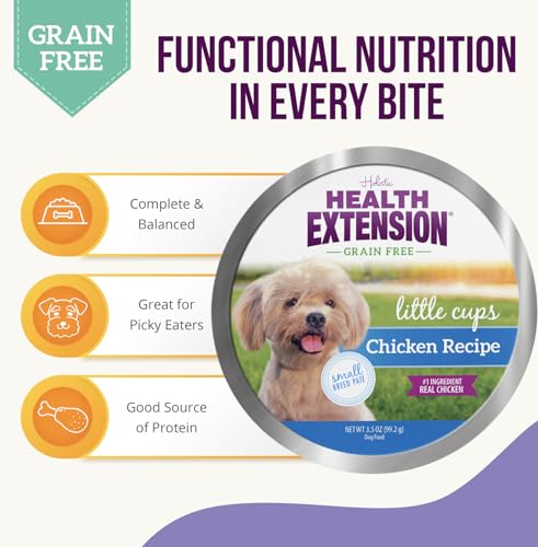 Health Extension Wet Dog Food, Grain-Free, Natural Food Cups for Small Breed Dogs, Include 6 Chicken Recipe Cups & 6 Turkey Recipe Cups, Each Cup Weight (3.5 Oz / 99.2 g)