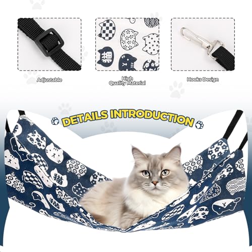 Cat Hammock for Cage Hanging Reversible 2Pack,Pet Hammock Bed Adjustable,Soft Sleeping Hammock for Cats,Ferret,Puppy,Rabbits,Small Animals (M, CAT)