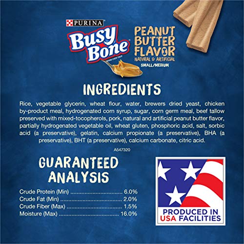 Purina Busy Bone Made in USA Facilities, Long Lasting Small/Medium Breed Adult Dog Chews, Peanut Butter Flavor - (Pack of 4) 6 Ct. Pouches