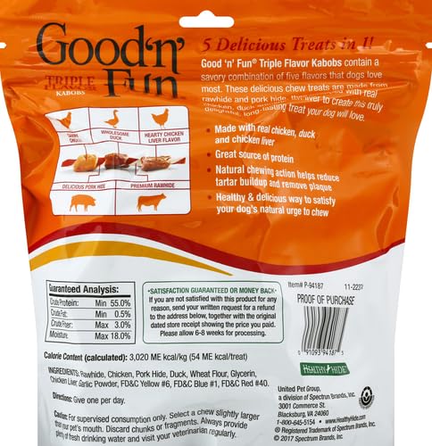 Good'N'Fun Triple Flavored Rawhide Kabobs for Dogs, 1.5 Pound (Pack of 1)