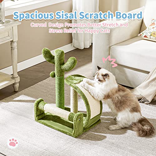 Made4Pets Cat Scratching Post, Cactus Scratcher Tree for Indoor Small Cats, Adult Kitten Scratch Pad with Natural Sisal Ropes, Cute Kitty Nail File Vertical Scratcher with Green Carpet Cover