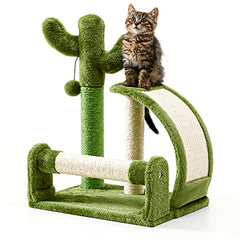 Made4Pets Cat Scratching Post, Cactus Scratcher Tree for Indoor Small Cats, Adult Kitten Scratch Pad with Natural Sisal Ropes, Cute Kitty Nail File Vertical Scratcher with Green Carpet Cover