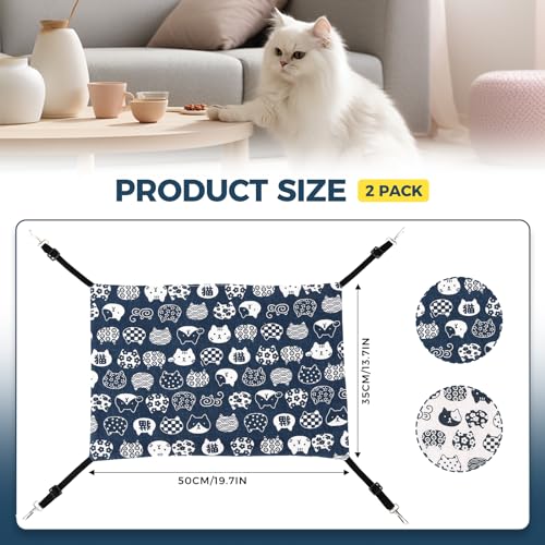 Cat Hammock for Cage Hanging Reversible 2Pack,Pet Hammock Bed Adjustable,Soft Sleeping Hammock for Cats,Ferret,Puppy,Rabbits,Small Animals (M, CAT)