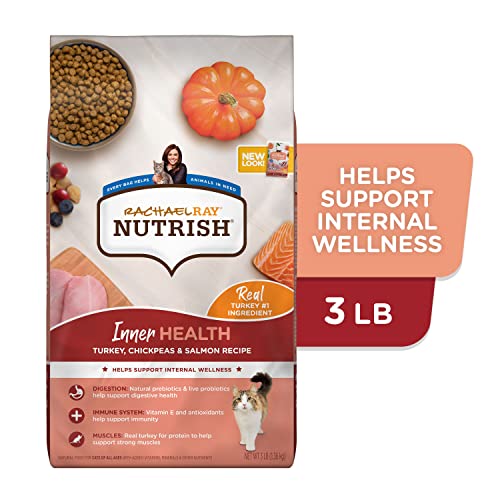 Rachael Ray Nutrish Inner Health Premium Natural Dry Cat Food with Added Vitamins, Minerals & Other Nutrients, Turkey with Chickpeas & Salmon Recipe, 3 Pounds