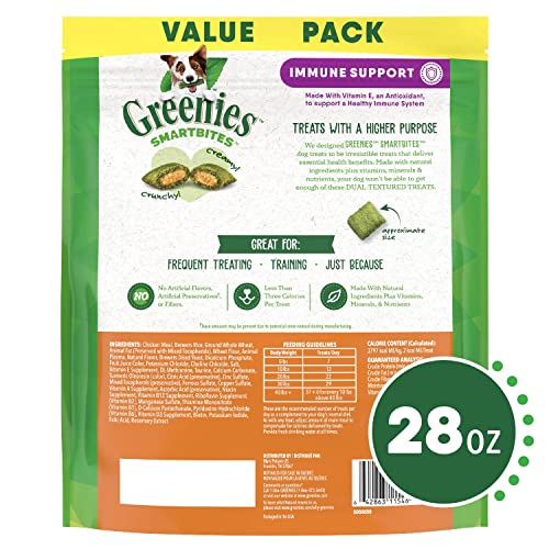 Greenies Smartbites Immune Support Crunchy & Soft Dog Treats, Chicken Flavor, 28 oz.