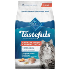 Blue Buffalo Tastefuls Weight & Hairball Control Natural Dry Food for Adult Cats, 3-lb. Bag