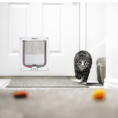 Cat Flap Door with 4 Way Lock (Outer Size 7.5" x 7.8"), Magnetic Pet Door Kit White, Weather-Resistant Cat Door for Cats & Doggy