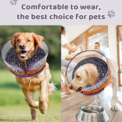 Dog Cone,Inflatable Dog Cone for Small, Medium and Large Dogs, Soft Cone for Dogs After Surgery with Adjustable Buckle and Cute Pattern to Stop Licking and Biting Wounds - L(Neck 12"-18")