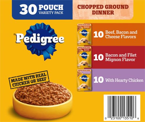 PEDIGREE CHOPPED GROUND DINNER Adult Soft Wet Dog Food 30-Count Variety Pack, 3.5 oz Pouches (Pack of 30)