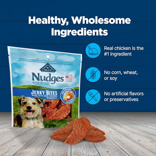 Blue Buffalo Nudges Jerky Bites Dog Treats, Made in the USA with Natural Ingredients, Bite-Sized Pieces, Chicken, 5-oz. Bag