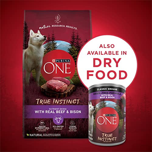 Purina ONE Wet Dog Food True Instinct Classic Ground Grain-Free Formula With Real Beef and Bison High Protein Dog Food - (Pack of 12) 13 oz. Cans