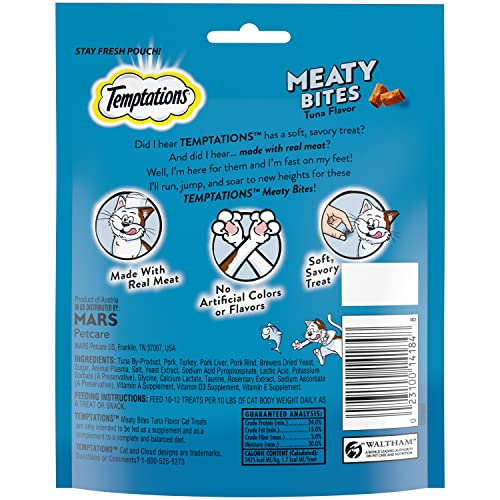 Temptations Meaty Bites Soft and Savory Cat Treats Tuna Flavor, 4.12 oz. Pouch