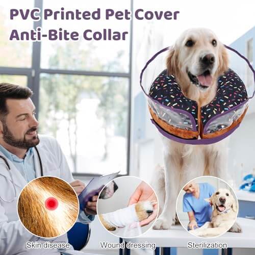 Dog Cone,Inflatable Dog Cone for Small, Medium and Large Dogs, Soft Cone for Dogs After Surgery with Adjustable Buckle and Cute Pattern to Stop Licking and Biting Wounds - L(Neck 12"-18")