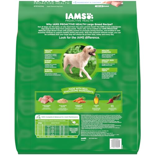 IAMS Adult High Protein Large Breed Dry Dog Food with Real Chicken, 30 lb. Bag