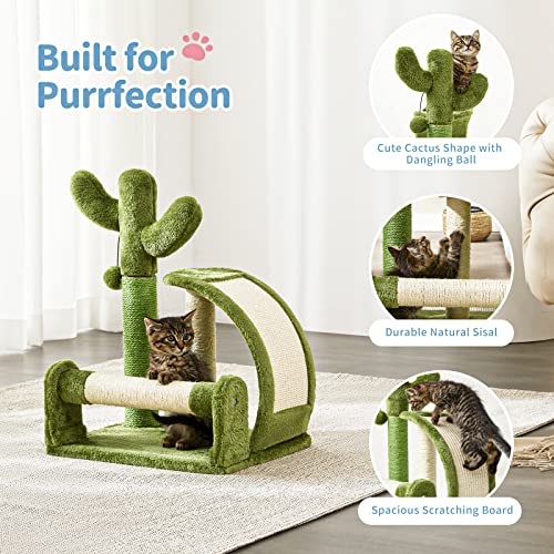 Made4Pets Cat Scratching Post, Cactus Scratcher Tree for Indoor Small Cats, Adult Kitten Scratch Pad with Natural Sisal Ropes, Cute Kitty Nail File Vertical Scratcher with Green Carpet Cover