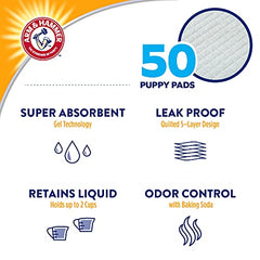 Arm & Hammer for Dogs Puppy Training Pads with Attractant | New & Improved Super Absorbent, Leak-Proof, Odor Control Quilted Puppy Pads with Baking Soda| 50 Count Wee Wee Pads