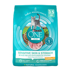 Purina ONE Sensitive Stomach, Sensitive Skin, Natural Dry Cat Food, +Plus Sensitive Skin and Stomach Formula - 3.5 lb. Bag