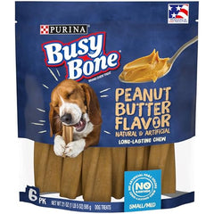 Purina Busy Bone Made in USA Facilities, Long Lasting Small/Medium Breed Adult Dog Chews, Peanut Butter Flavor - (Pack of 4) 6 Ct. Pouches